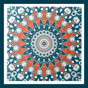 Dicke Orange & Aquamarin Mandala Geometrisches Tot Fliese