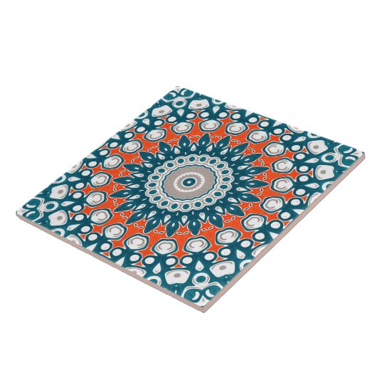Dicke Orange & Aquamarin Mandala Geometrisches Tot Fliese (Seite)