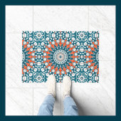 Dicke Orange & Aquamarin Mandala Geometrisches Tot Fußmatte