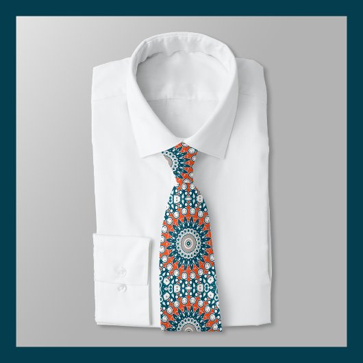 Dicke Orange & Aquamarin Mandala Geometrisches Tot Krawatte