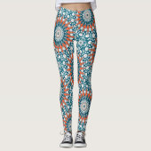 Dicke Orange & Aquamarin Mandala Geometrisches Tot Leggings (Vorderseite)