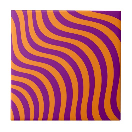 Dicke Orange Lila Zebra Stripe Moderner Frühling Fliese (Vorderseite)