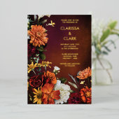 Dicke Orange Rust Fall Floral Moderne Hochzeit Folieneinladung (Stehend vorne)