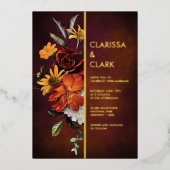 Dicke Orange Rust Fall Floral Moderne Hochzeit Folieneinladung (Vorderseite)