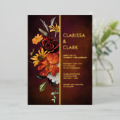 Dicke Orange Rust Fall Floral Moderne Hochzeit Folieneinladung (Stehend vorne)