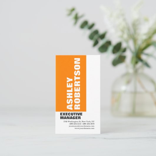 Dicke Orange White Moderne Beruflich Minimalistisc Visitenkarte (Stehend Vorderseite)