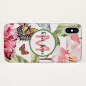 Dicke Peony-Blume und Schmetterlinge mit Monogramm Case-Mate iPhone Hülle (Rückseite (Horizontal))