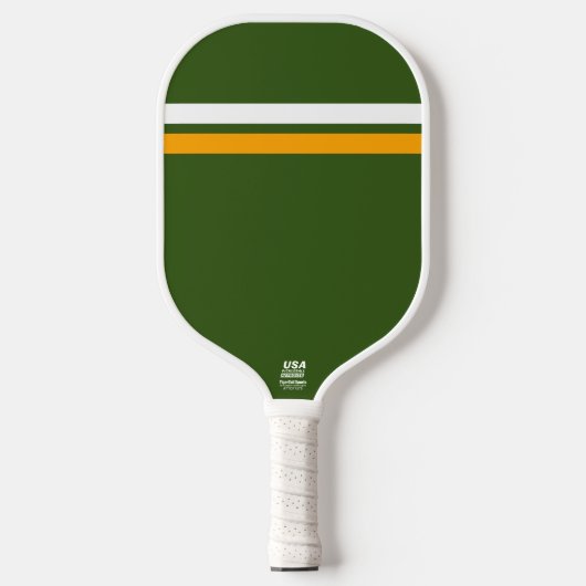Dicke Retro dunkelgrüne, gelbe Streifen Pickleball Schläger (Vorderseite)