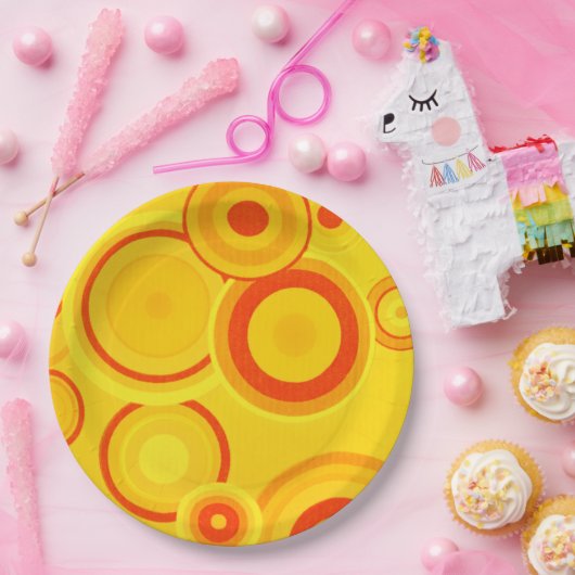 Dicke Retro-Teller aus Papier - Gelb und Orange Pappteller (Party)