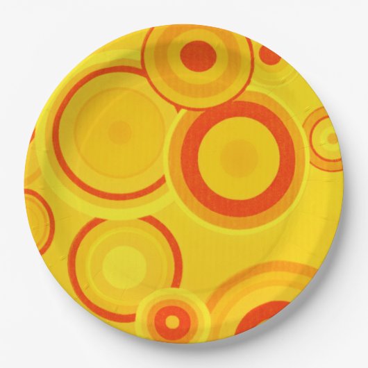 Dicke Retro-Teller aus Papier - Gelb und Orange Pappteller (Vorderseite)