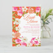 Dicke rosa Blumenbraut in blühendem Brautparty Einladung (Stehend Vorderseite)