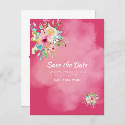 Dicke rosa Blütensüß 16 Save the Date flache Karte (Vorne/Hinten)