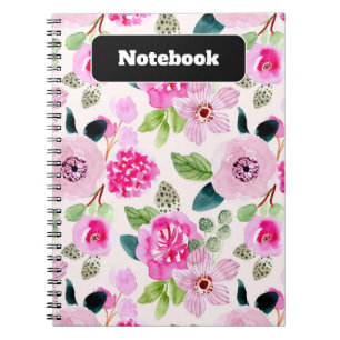 Dicke rosa Floral Wasserfarben Ästhetik Notizblock