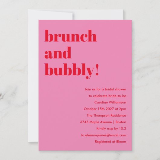 Dicke rosa Moderne Brunch Bubbly Brautparty Einladung (Vorderseite)