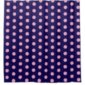 Dicke rosa Polka Punkte auf Navy Blue Duschvorhang (Vorderseite)