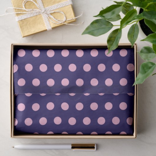 Dicke rosa Polka Punkte auf Navy Blue Seidenpapier (Geschenk)