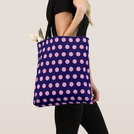 Dicke rosa Polka Punkte auf Navy Blue Tasche (Von Nahem)