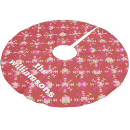 Dicke rosa rote goldene geometrische Personalisier Polyester Weihnachtsbaumdecke