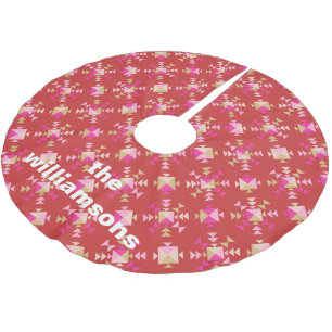 Dicke rosa rote goldene geometrische Personalisier Polyester Weihnachtsbaumdecke