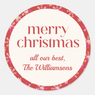 Dicke rosa rote goldene geometrische Personalisier Runder Aufkleber