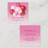 Dicke rosa rote Monogram Balloons Quadratische Visitenkarte (Vorne/Hinten)