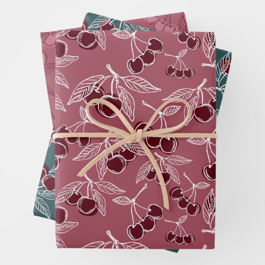 Dicke Rosa und Kirsche Rot und Türkis Girly Cherri Geschenkpapier Set (Beispiel)