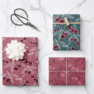 Dicke Rosa und Kirsche Rot und Türkis Girly Cherri Geschenkpapier Set