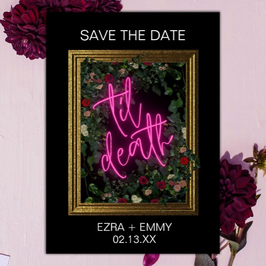 Dicke rosa und schwarz florale Til Tod Save the Da Date
