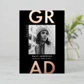 Dicke Rose Schwarz Gold Foto Abschluss Folieneinladung (Stehend vorne)