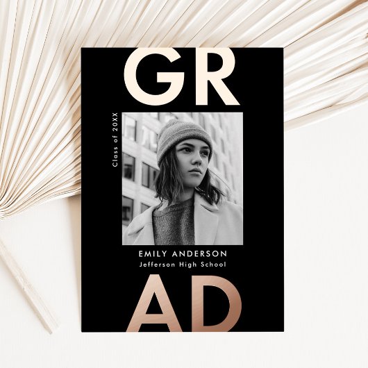 Dicke Rose Schwarz Gold Foto Abschluss Folieneinladung