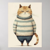 Dicke rote Katze in blauem Pullover, lustige Katze Poster (Vorne)