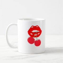 Dicke Rote Lippen und Cherry-Bite-Tasse Kaffeetasse
