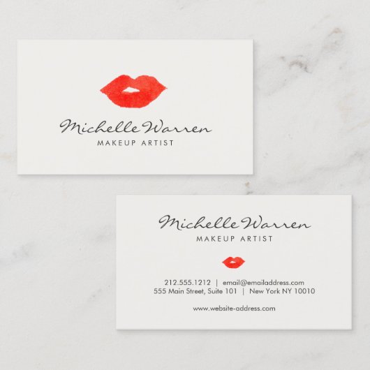Dicke rote Lippen Wasserfarbe Makeup Artist Visitenkarte (Vorne/Hinten)