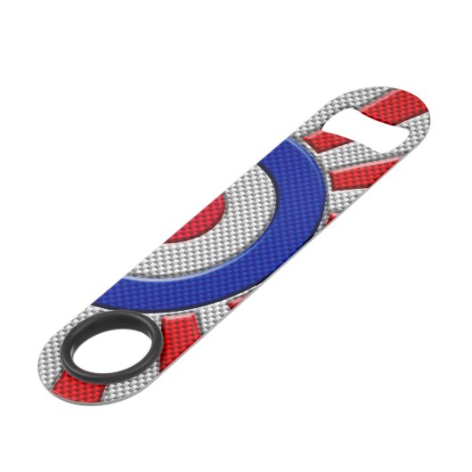 Dicke Roundel-Sonnenbrust-Design im Carbon-Fibre-S Speedflaschenöffner (Vorderseite Schrägansicht)