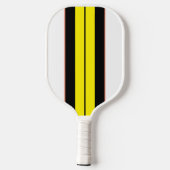 Dicke schwarz-gelb-gelbe Streifen auf weiß Pickleball Schläger (Rückseite)