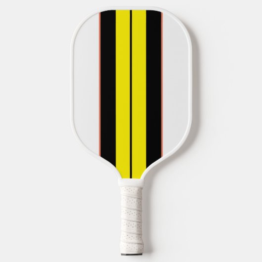Dicke schwarz-gelb-gelbe Streifen auf weiß Pickleball Schläger (Vorderseite)