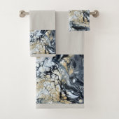 Dicke Schwarz Gold & Weiß Border Badezimmer Handtu Badhandtuch Set (Insitu)