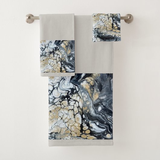 Dicke Schwarz Gold & Weiß Border Badezimmer Handtu Badhandtuch Set (Insitu)