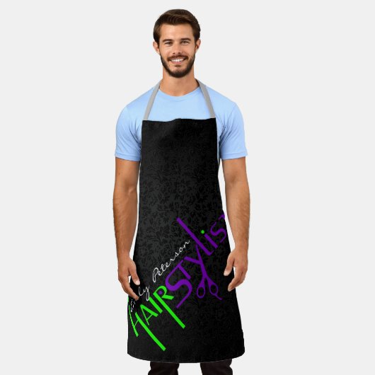 Dicke schwarz-grün und Lila Haarstylistin Schürze (Getragen)