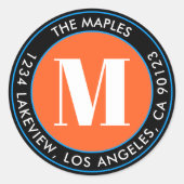 Dicke Schwarz-Orange-blaue Rücksendeadresse Runder Aufkleber (Vorderseite)