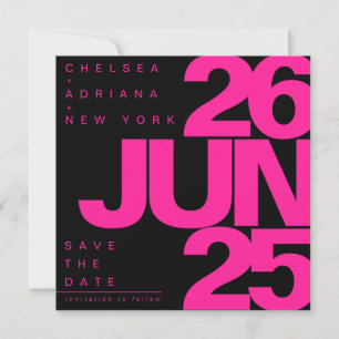 Dicke Schwarz-Rosa-Typografie-Hochzeit Save The Date