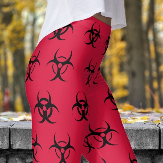 Dicke Schwarz-Rot-Biogefährdung-Muster Leggings