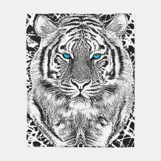 Dicke schwarz-weiß blaue Augen Tiger Fleecedecke (Vorderseite)