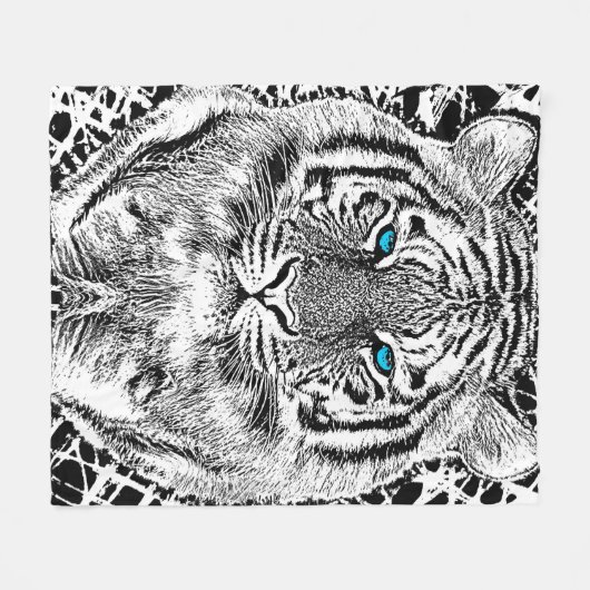 Dicke schwarz-weiß blaue Augen Tiger Fleecedecke (Vorderseite (Horizontal))