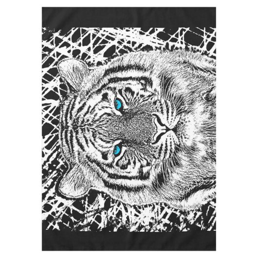 Dicke schwarz-weiß blaue Augen Tiger Tischdecke (Vorderseite)