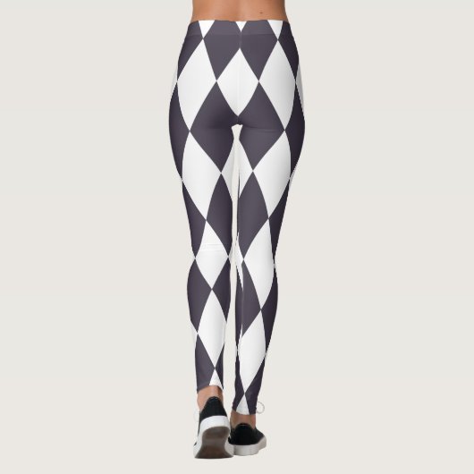 Dicke Schwarz-Weiß-Harlequin-Karo-Muster Leggings (Rückseite)