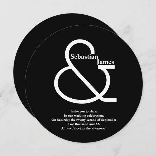 Dicke Schwarz-Weiß-Hochzeit Einladung (Vorne/Hinten)