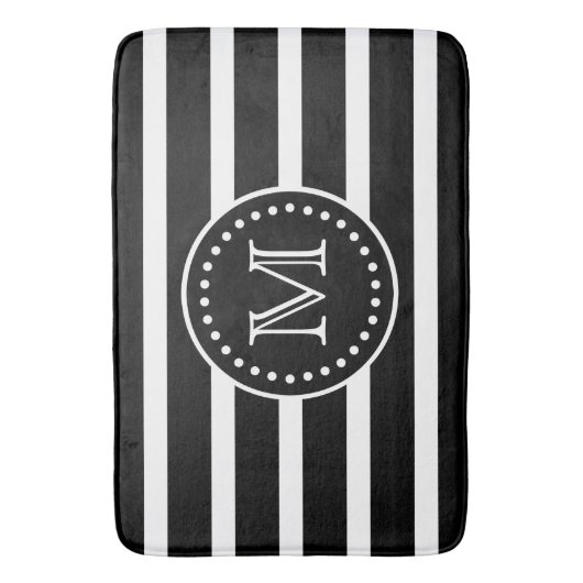 Dicke Schwarz-Weiß-Streifen und Polka-Dot-Monogram Badematte (Vorderseite Vertikal)
