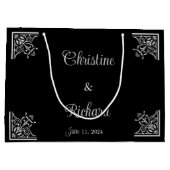 Dicke Schwarz-Weiß-Vintage-Hochzeit Große Geschenktüte (Rückseite)