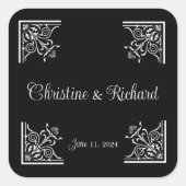 Dicke Schwarz-Weiß-Vintage-Hochzeit Quadratischer Aufkleber (Vorderseite)